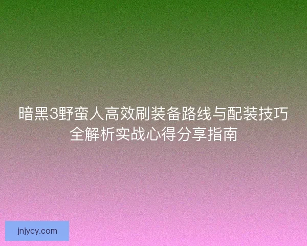 暗黑3野蛮人高效刷装备路线与配装技巧全解析实战心得分享指南